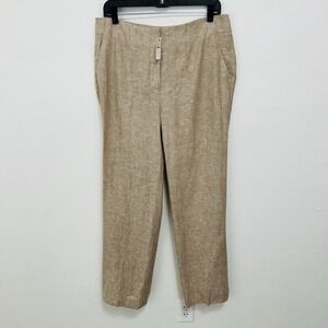 Talbots Southampton Pants Women's 10 Beige 100% Linen Straight High Rise Coastal